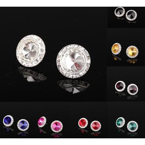 15mm/20mm Classic Women Crystal Earrings Elegant Ladies Diamante Ear Stud/Ear Clip for Wedding Banquet Dance Party