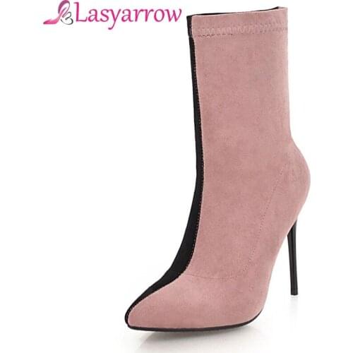 Lasyarrow Brand Shoes Woman Large Size Ladies Footwear Autumn Winter Sock Boots for Woman Mixed Colors Stretch Stiletto Boots