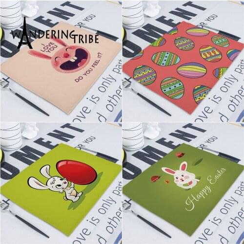 Cute Bunny Table Napkin Happy Easter Home Decor Table Napkins Cartoon Animal Rabbit Mats Placemat Serviette De Table Mariage