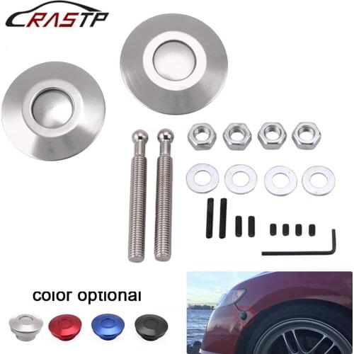 RASTP-Push Button Billet Hood Pins Lock Clip Kit Engine Bonnets Lock Car Quick Latch RS-ENL008