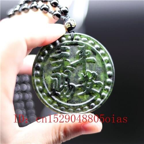 Natural Black Green Chinese Jade Christian Pendant Obsidian Necklace Charm Jewelry Accessories Carved Amulet Gifts for Men