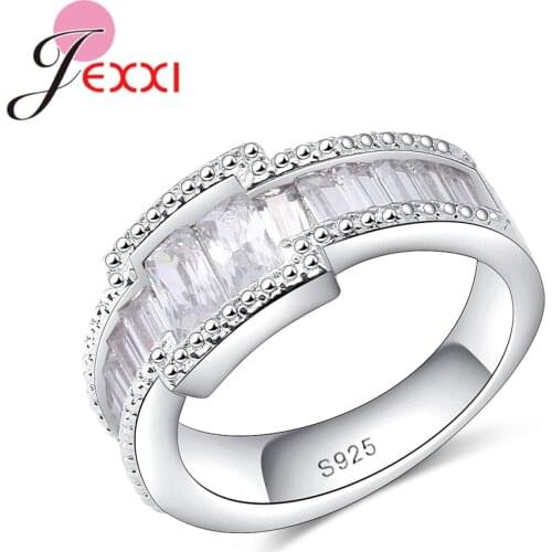 New Arrivals Real 925 Sterling Silver Wide Band Women Finger Rings with Crystals For Bridal Wedding Engagement Anillos
