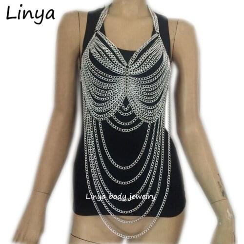 New arrival AmberRose Chain Clothes Silver Color Multi dangle chain jewelry ,hot sales beach body Necklace BC-255