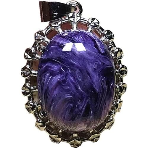 Genuine Natural Purple Charoite Pendant For Woman Lady Man Love Crystal Stone 16x12mm Oval Beads Silver Gemstone Jewelry AAAAA