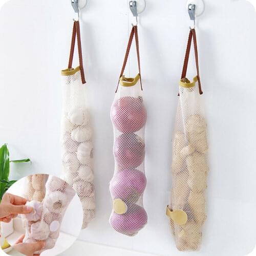 Vegetable Onion Potato Storage Hanging Hollow Breathable Mesh Storage Bag Kitchen Tool