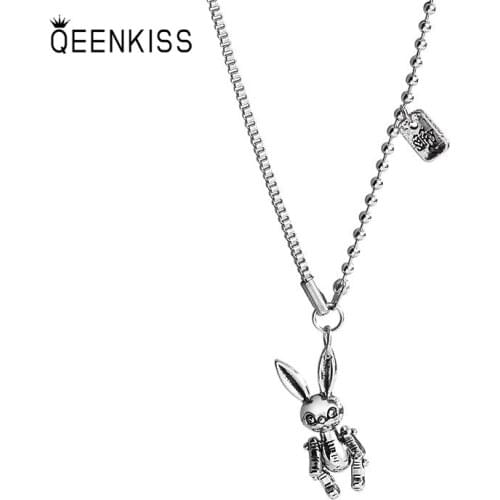 QEENKISS NC7150 Fine Jewelry Wholesale Fashion Woman Birthday Wedding Gift Rabbit Hip Hop Style18KT White Gold Pendant Necklace