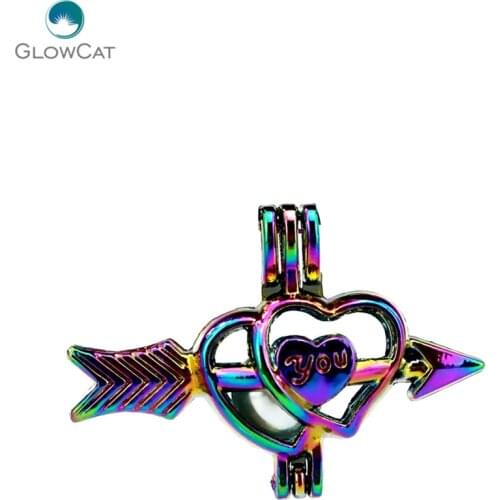 C497 5pcs/lot COLORS Multicolor The arrow of Cupid Locket Stone Cage Pendant Pearl Locket Fairytale Party Essential Oil Diffuser
