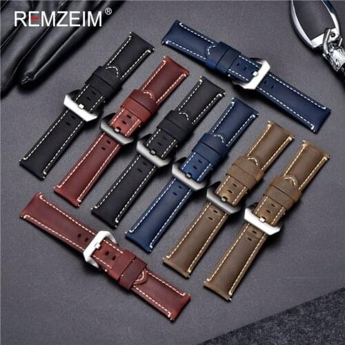 REMZEIM vintage oil wax leather watchband Watch accessories watch bands 20 22 24 26mm Brown black blue watch straps free tool