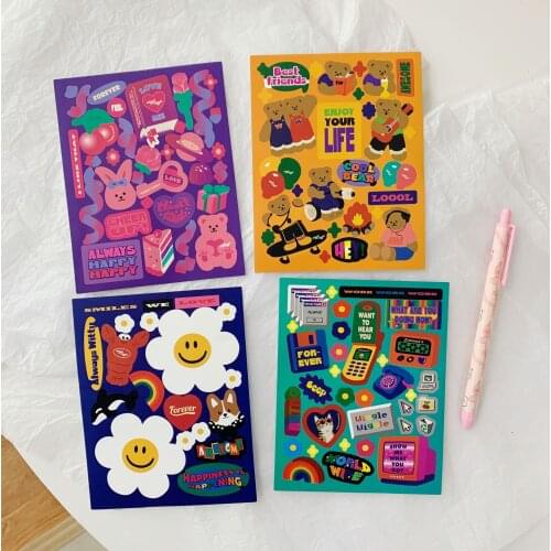 4 Designs Cute Stickers Aesthetic Scrapbooking Planner Stick Label Diary Album Sticker Kawaii Korean Stationery School Supplies