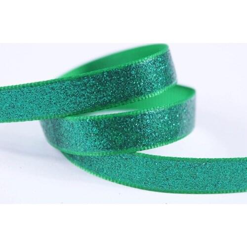 T.R RIBBON 3/8'' 9mm solid color full glitter grosgrain polyester sparkle sprayed ribbon Gift Wrap 580 emerald 10yards
