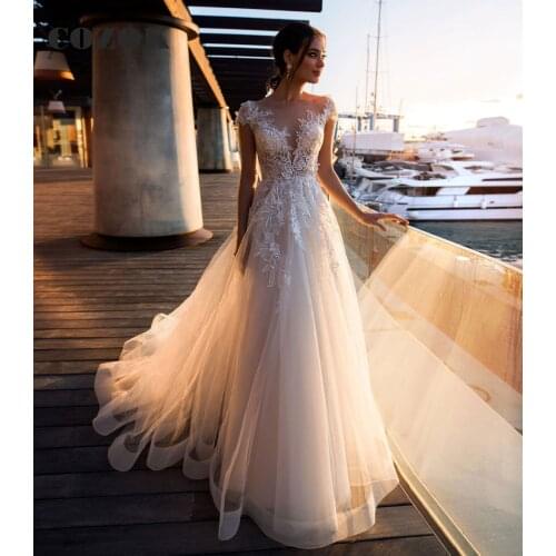 A-line Short Sleeve Wedding Dress Lace Appliques Tulle Long Formal Elegant Simple Bride Wedding Gowns Custom Size CZ28