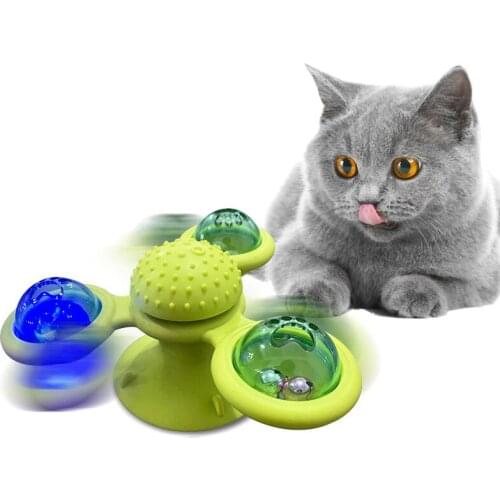 Whirling Cat Toys Windmill Portable Scratch Hair Brush Grooming Shedding Massage Suction Cup Catnip Cats Puzzle Training Toy
