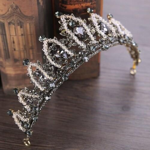 Vintage Bridal Wedding Crown Hair Accessories Baroque Rhinestone Crystal Crown Handmade Bridal Headdress Princess Crown Tiara