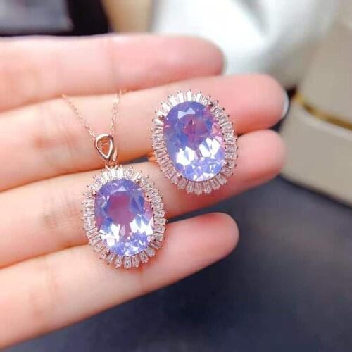 High-quality Lavender Amethyst Pendant Necklace Ring Set S925 Sterling Silver Fine Fashion Wedding Jewelry for Women MeibaPJFS