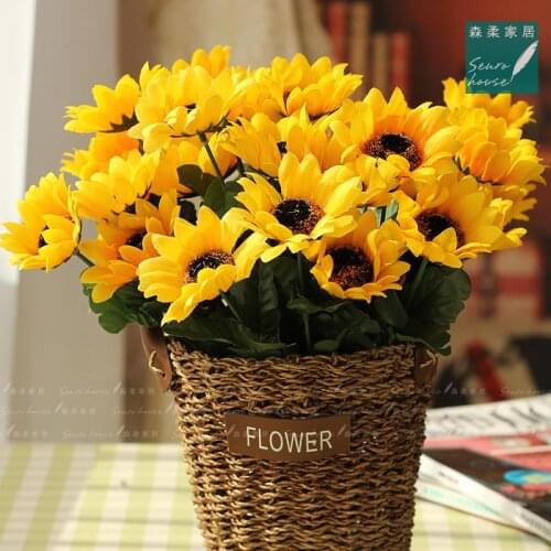 HighQuality 1 bouquet Yellow Silk Sunflower decorative flower 7 branch/bouquet artificial flower home decoration