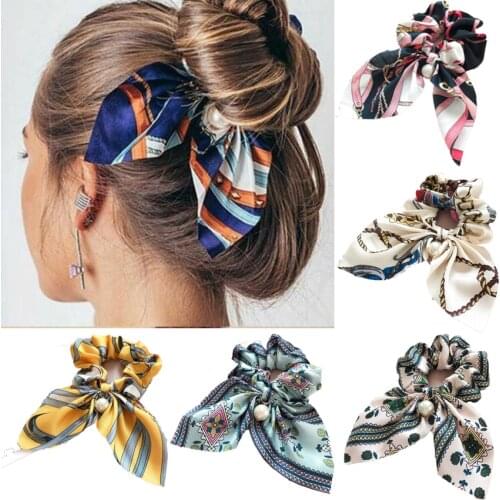 Pearl Bowknot Hair Bands for Women Girls Headwear Scrunchies Elastic Hairbands Ponytail Holder Hair Ties girls hair accessories