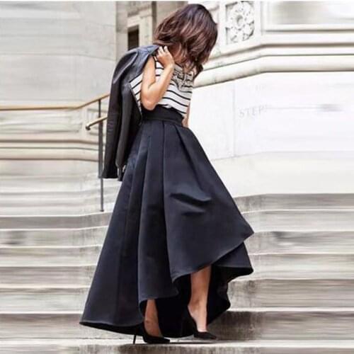 Simple 2019 Black Satin Pleated Skirt Zipper Waistline Custom Made Elegant High Low Long Formal Evening Party Lady Skirts Maxi