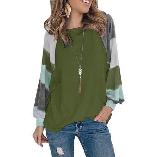 2021 Spring Autumn New Womens Round Neck Casual Color Matching Watercolor Long Sleeve Shirt T-Shirt All-Match Comfy T-Shirt