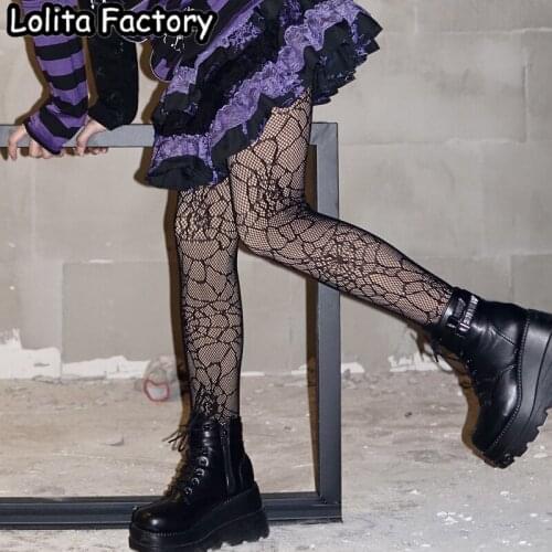 Women Gothic Lolita Pantyhose Fishnet Black Harajuku Stockings Spring Autumn Thin Pattern Bottoming Tights Pantyhose