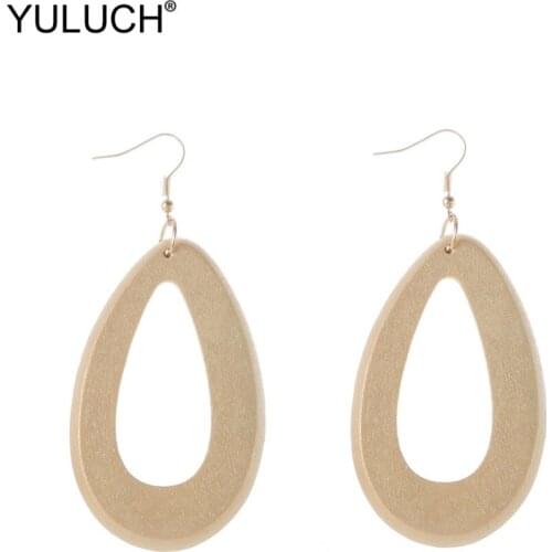 YULUCH 2019 Fashion Wooden Hollow Water Drop Pendant Earrings Gold Big Dangle Statement Earrings For Women Wedding Party Jewelry