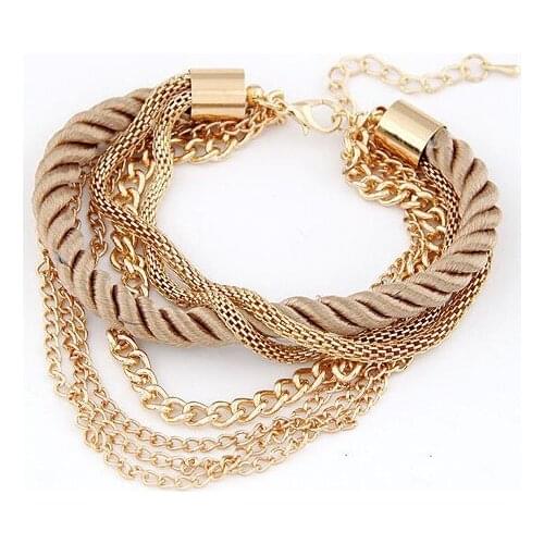 Bohemian Temperament Woven Gold Color Chain Braided Rope Multilayer Bracelet Women Jewelry Accessories