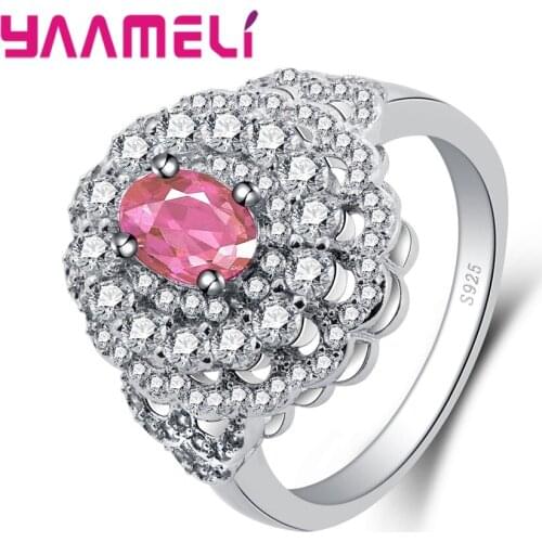 Popular Printed With 925 Silver Finger Rings For Women Ladies Extravagant Crystal Cubic Zirconia Gift