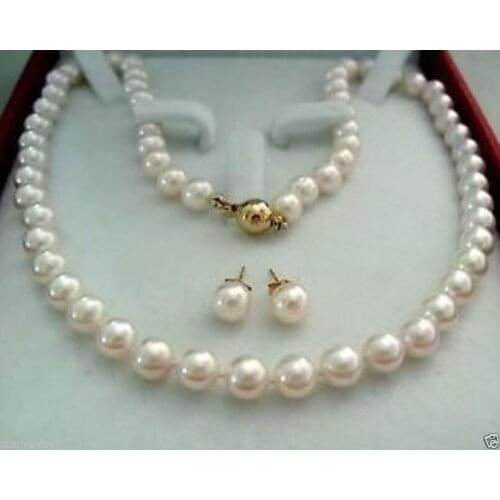 Gold Clasp 8-9MM AAA+ White Akoya Cultured Pearl Necklace Earring