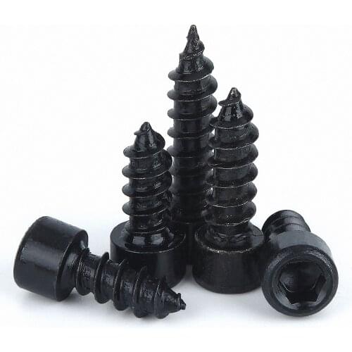 10pcs /lot Black Hex Socket Cap Head Self Tapping Screws Allen Key Screws Grade 8.8 High Tensile Metric M2 M3 M3.5 M4 M5 M6