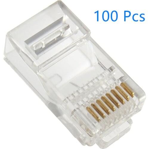 100PCS Cable terminal Transparent Crystal Head 20 pcs Crystal Head RJ45 CAT5 CAT5E Modular Plug Gold Plated Network Connector