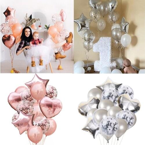 14pcs Multi Confetti Balloon Heart Star Rose Gold Silver Helium Ballons Birthday Wedding Party Baby Shower Decoration Supplies