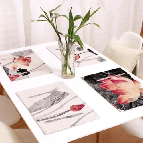 4pcs SHSEJA Lotus cotton linen placemat thickened non-slip plastic placemats table mat insulation pad linen kitchen table mats
