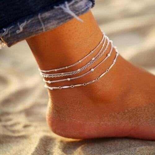 5Pcs/Set Women Beads Charm Chain Anklet Ankle Bracelet Beach Barefoot Jewelry Elegant Women Chain Anklet