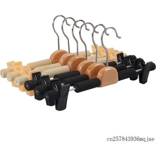 50pcs Wooden Hanger with Clips Beige Black Cloth Storage Racks for Pants Skirt Trousers Anti-slip Sponge