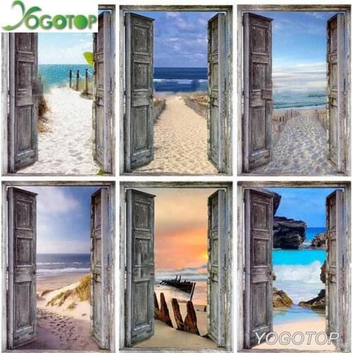 5D DIY Diamond Painting sea Door Landscape Full Drill Mosaic Diamond Art Embroidery Cross Stitch Home Decoration beach YY2055