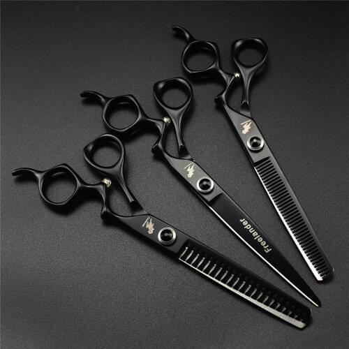 7.0 inch Black Pet Dog Cutting Thinning Scissors Shark/Fine Teeth Grooming Shears Professional Pet Scissors With Curved Handle