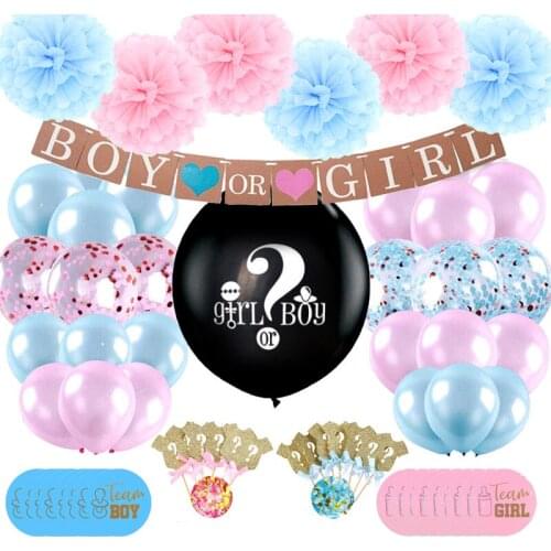72 pcs Gender Reveal Party Decorations Boy or Girl 36" Black Latex Balloons With Confetti Cake Toppers Team Boy Girl Stickers