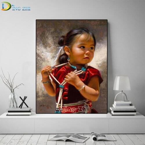 Full Square/Round Drill 5D DIY Diamond Painting Tibetan Little Girl 3D Diamond Embroidery Cross Stitch Mosaic Child Home Decor