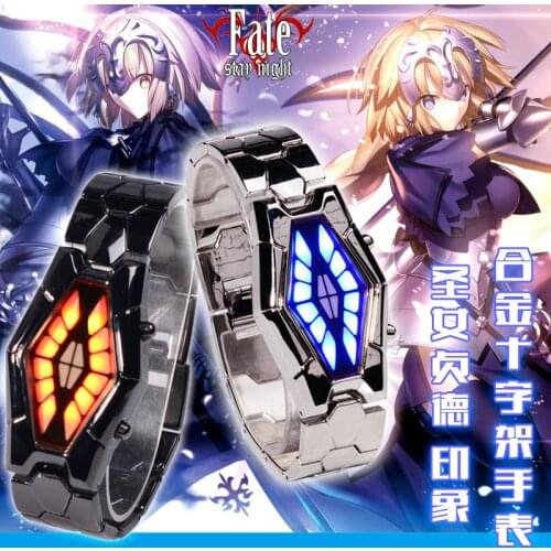 Anime Fate/Grand Order Jeanne d'Arc LED Cross Glow Watches Cosplay Unisex Touch Screen Waterproof Watch Fashion Xmas Gifts New