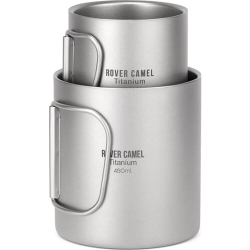 450/220ml Titanium Double Wall Cup Water Coffee Tea Cup Mug w/ Foldable Handle for Home Camping Hiking Backpacking Supplies