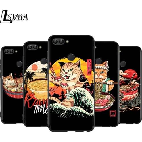 Cartoon Cat Japanese Waves for Huawei P Smart Z S Plus 2020 2019 Nova 5T 5i 5 4e 4 3i 3e 3 2i Phone Case Bright Black Cover