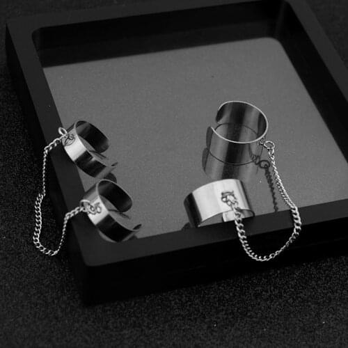 2 pcs Personality Punk Adjustable Open Rings stainless steel Jewelry Chain Linking Ring Accessories for Women Men Party Hip Hop