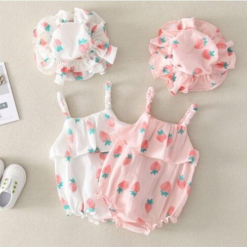 2021 NEW 2 PCS Baby Girls Clothes Summer Sunsuit Floral Print Princess Rompers+Sun Hat Brief Set Infant Outfit Jumpsuit Clothes
