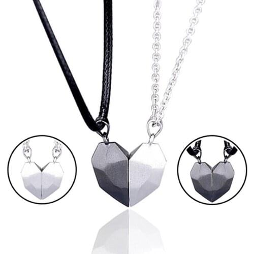 2Pcs New Magnetic Couple Necklace Lovers Heart Pendant Distance Faceted Charm Necklace Women Valentines Day Gift