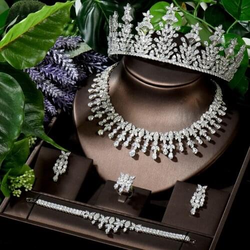 HIBRIDE African 5pcs Bridal Jewelry Set Full AAA Cubic Zirconia White Color Women Dress Accessories Dubai Wedding Jewelry N-1629