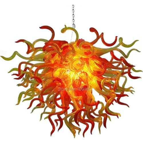 Nice Design Modern Art Glass Lamps 100% Handmade Yellow Colored Round Crystal Chandeliers