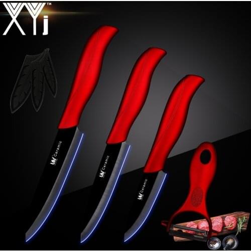 XYj Kitchen Knife Ceramic Knife Cooking Accessries Set 3" 4" 5" inch + Peeler White & Black Blade Paring Fruit Vege Kitchen Tool