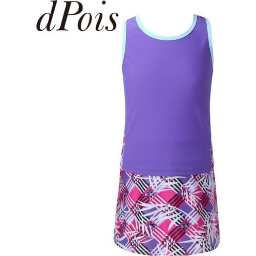 Girls Swimwear Swimsuit Summer Two Piece Bathing Suits Tank Top + Shorts Skirt Kids Ballet Gym Outfit Tracksuit 2Pcs Tennis Suit