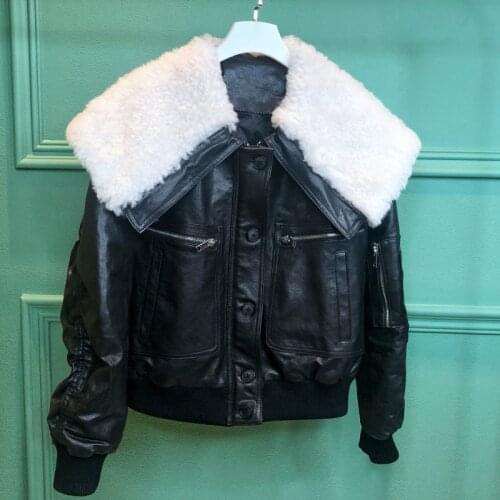 Women Winter Coat High Quality Casual Short Genuine Leather Jacket Natural Real Fur Collar 90% White Duck Down Fillers + FN0089