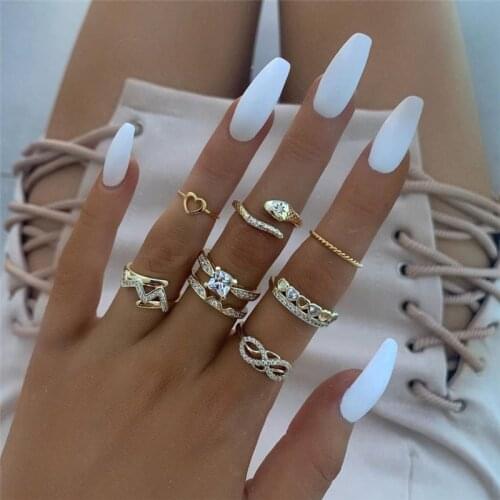 Modyle Bohemian Gold Vintage Rings Snake Heart Crystal Ring Set Women Charm Joint Ring Party Wedding Fashion Jewelry Gifts