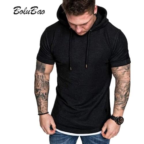 BOLUBAO New Brand Mens Hooded T-Shirt Summer Slim Fit Sportswear Short-Sleeved Fashion T Shirt Male